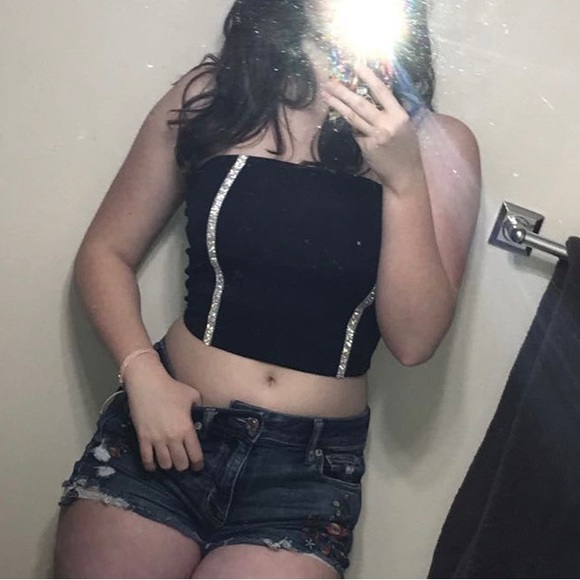 Women’s Urban Outfitters navy blue sparkle strapless bandeau/tube top. Size M - Picture 1 of 13